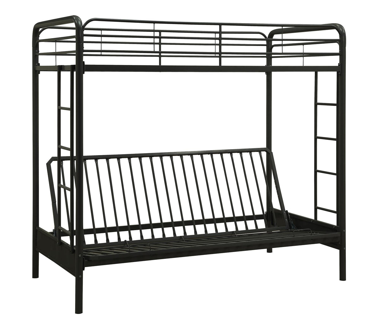 DHP Twin-Over-Futon Convertible Couch and Bed with Metal Frame, Ladder and Guardrails - Black DHP