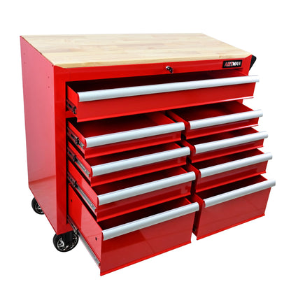 WTRAVEL Heavy Duty Rolling Tool Chest with 9-Drawer Wood Top Tool Cart Mechanic Tool Box with Wheels Tool Storage Cabinet Workbench High Capacity for - WoodArtSupply