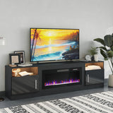 PRETZI Fireplace TV Stand with 36" Fireplace Up to 90" TVs,80" Entertainment Center with LED Lights,Remote Control,TV Media Console with Storage Cabinets for Living Room, Black PRETZI