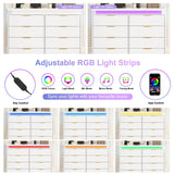 UNIQUITE 8 Drawer Dresser for Bedroom, White Dresser with LED Lights and Power Outlet, Wooden Dressers Chests of Drawers, Double Wide Dressers for Bedroom, Living Room, Hallway UNIQUITE