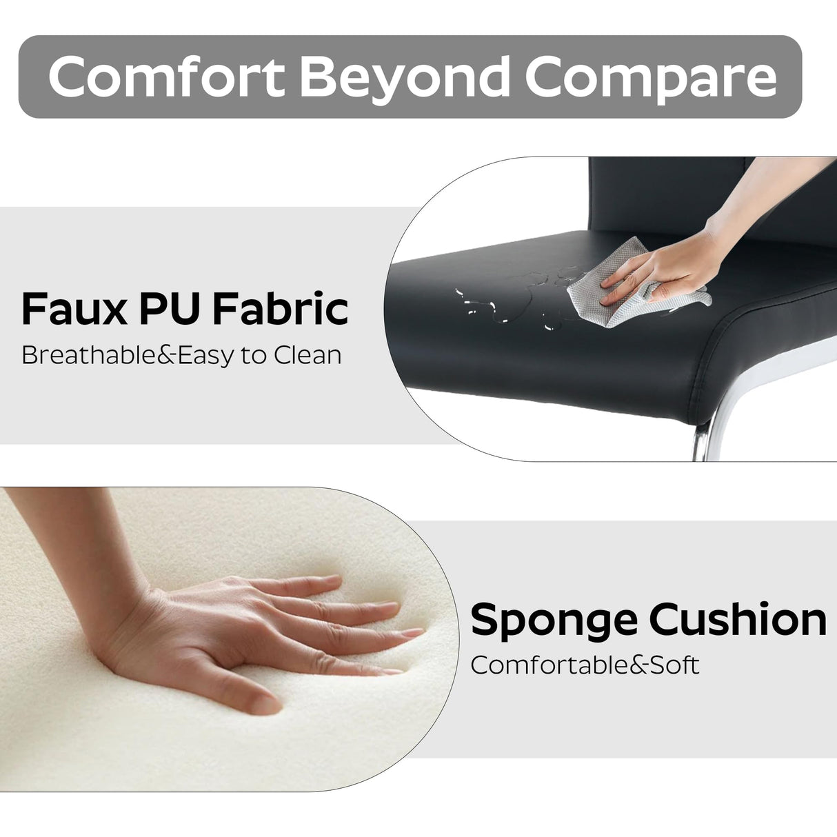 KATBOC 7-Piece Dining Table Set for 6, Modern Rectangular Glass Table with 6 Upholstered Leather Chairs, Space-Saving Dining Room Furniture Table & Chair Sets for Small Spaces&Apartment(Black&Silver) KATBOC