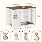 YATINEY Foldable Dog Crate Furniture, Dog Crate with DIY Frame, Heavy Duty Dog Kennel Indoor with Hooks, Wooden Dog Cage End Table, for Small/Medium Dogs, White and Walnut DC95WH YATINEY
