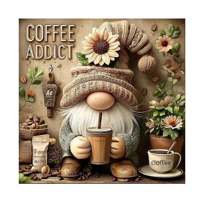 5D Diamond Art Painting Kits for Adults,Gnome Drinks Coffee Diamond Painting for Beginner, DIY Full Drill Round Coffee Addict Paint by Diamond Dot Gem Arts for Home Decor 12x12IN