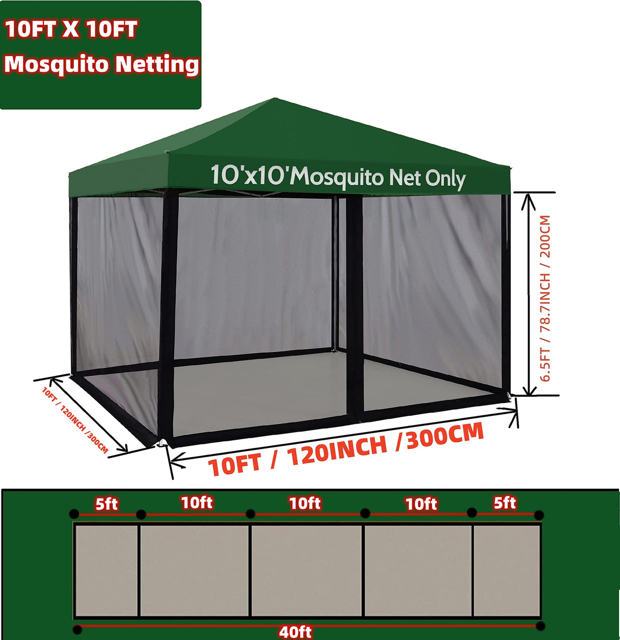 Mosquito Net for 10x10 Canopy Tent,Replacement Mosquito Netting for Gazebo Netting Screen Mosquito Screen Canopy for Camping for Patio Tent 10x10' (Mosquito Netting Only, Black 1) TONESLY