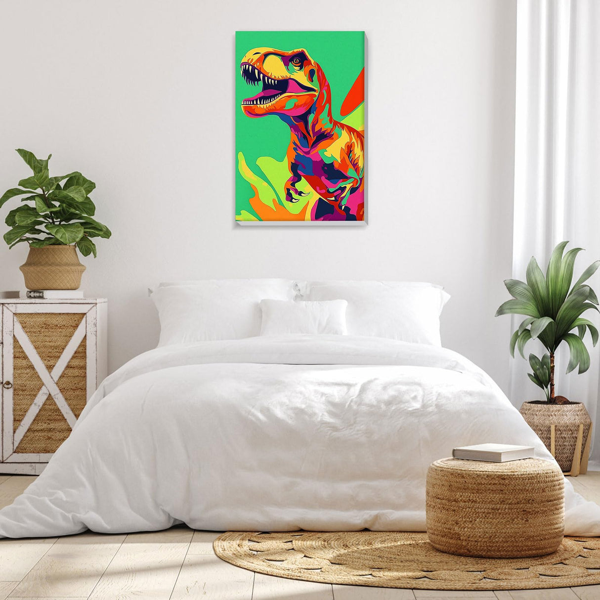 Bowetile Framed Cartoon Paint by Numbers for Kids Beginners, Dinosaur Paint by Numbers for Kids Ages 8-12, Kids Paint by Number Kits on Canvas, DIY Acrylic Number Painting for Home Decor, 8x12in Bowetile