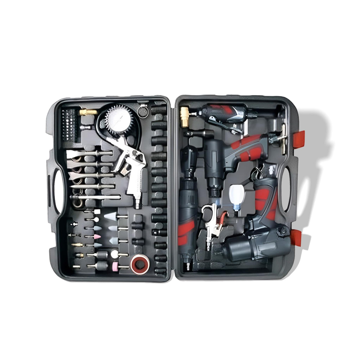 Master Mechanic 100 Piece Air Tool Kit with Impact Wrench, Straight Die Grinder, and Ratchet Wrench for Tools and Home Improvement, Black Frita