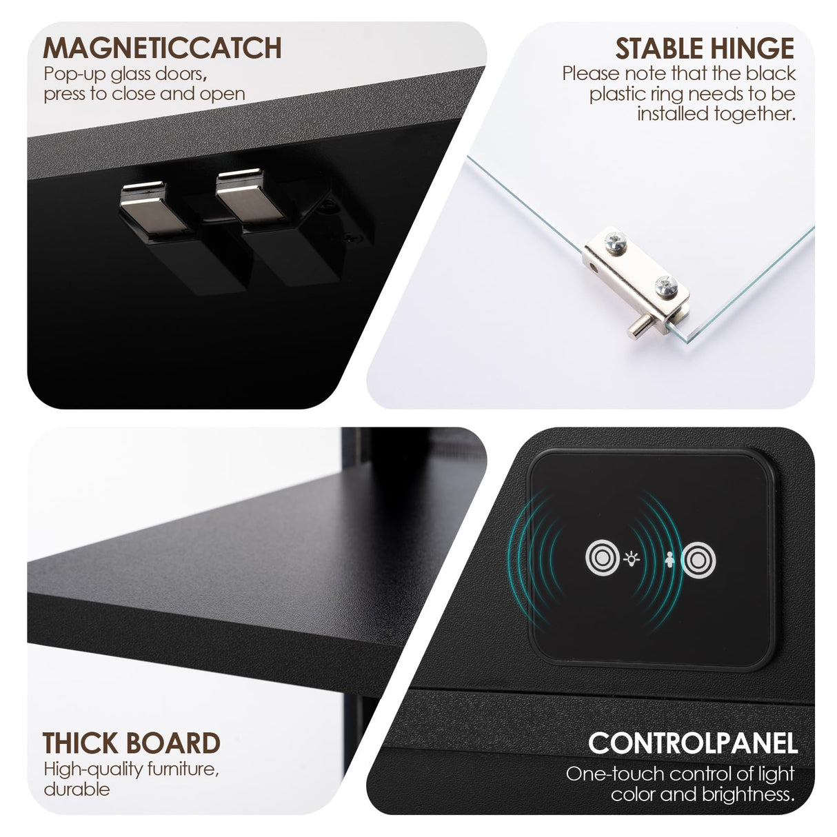 Airynee Display Cabinet with Glass Doors 3-Tier, 7 Vibrant Colors 3 Dynamic Lighting Modes HD Glass Storage Cabinet with Human Body Sensor(Black) Airynee