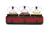 Elite Gourmet EWMST-325R Maxi-Matic Triple Slow Cooker Buffet Server Adjustable Temp Dishwasher-Safe Oval Ceramic Pots, Lid Rests, 3 x 2.5 Qt Capacity, Red Elite Gourmet