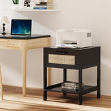 Derfullo Rattan Nightstand Set of 2 - Rattan Decor Drawer Night Stand Natural Wood Bedside Table Boho End Table Side Table with Storage Shelf Derfullo