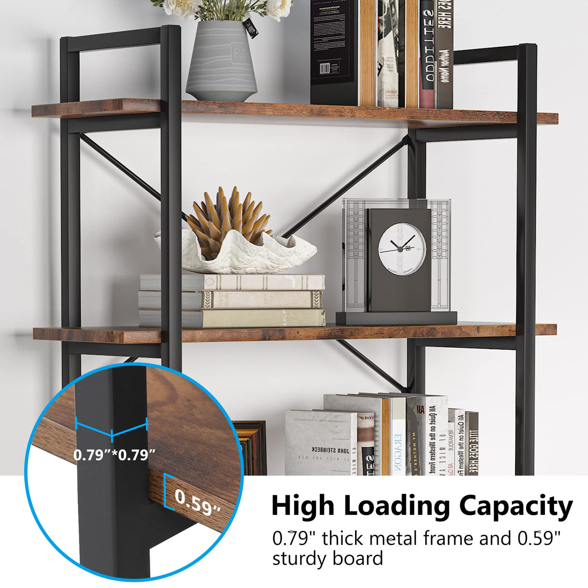 Tribesigns Industrial Rustic 5-Tier Bookshelf with Metal Frame for Living Room and Home Office Tribesigns