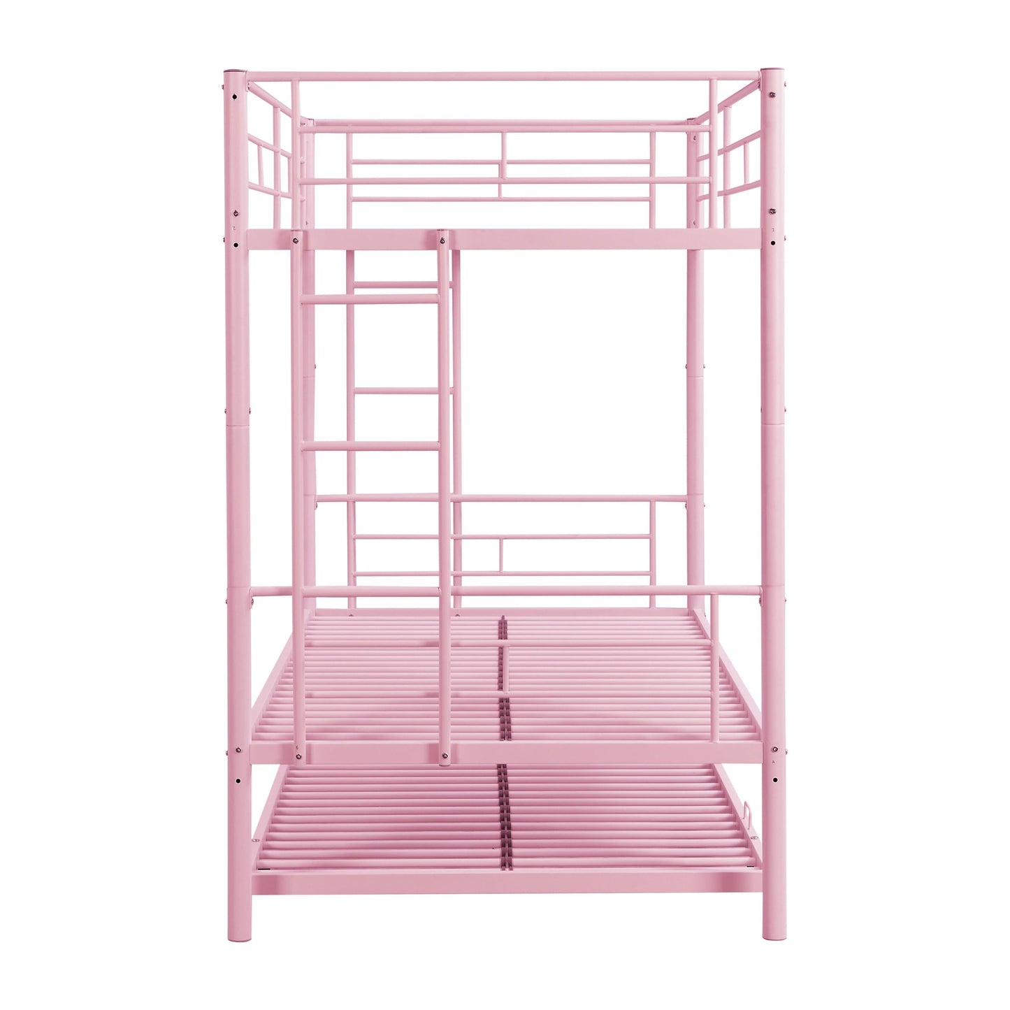 Zyerch Twin Over Twin Bunk Bed with Trundle, 3 Bunk Beds for Kids, Twin Bunk Beds Metal Bed Frame with 2 Ladders & Full Length Guardrail, Noise Free Metal Bunkbeds, Pink