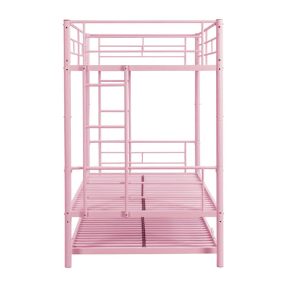 Zyerch Twin Over Twin Bunk Bed with Trundle, 3 Bunk Beds for Kids, Twin Bunk Beds Metal Bed Frame with 2 Ladders & Full Length Guardrail, Noise Free Metal Bunkbeds, Pink