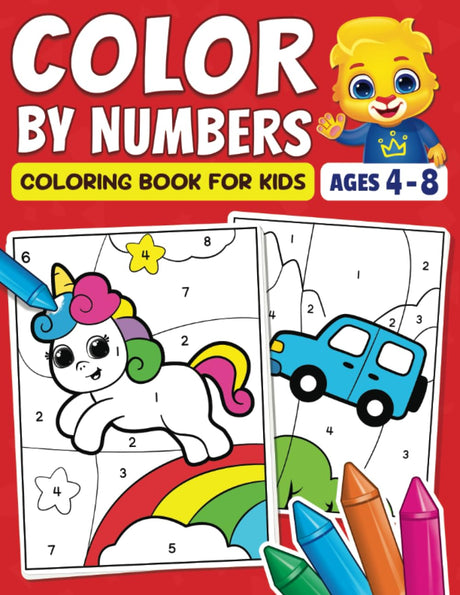 Color By Numbers Coloring Book For Kids: Fun Activity Book For Preschool, Kindergarten & 1st Grade Children Ages 4-8 | Cute Pictures Of Animals, Unicorns, Toys, Fun Facts & More WoodArtSupply