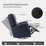 HULALA HOME Genuine Leather Recliner Chair, 360 Swivel Rocker Chair with Thick Seat, Classic Push Back Armchair with Backrest, Nailhead Trim, Navy HULALA HOME