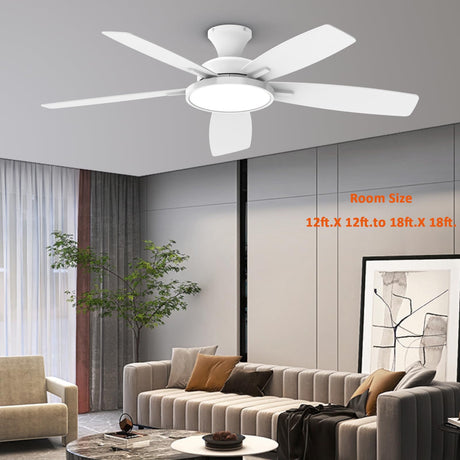 TALOYA 52 inch Ceiling Fans with Lights,Remote Control Multifunctional Quiet Fan with Three Color Temperature and Dimmable Light with Reversible Blades White TALOYA