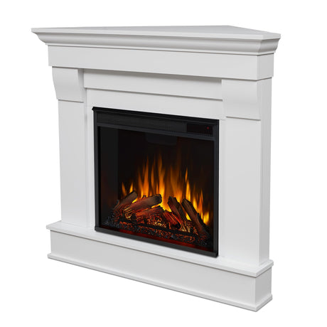 Real Flame Chateau 41" Corner Electric Fireplace with Mantel for Living Room or Bedroom, Replaceable Fireplace Insert Heater, Realistic Log and Flame Effect, Remote Control, Timer, White Real Flame