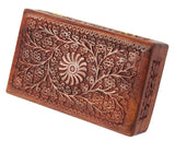 Ajuny Wooden Handcarved Decorative Jewelry Storage Box Flower Design Multipurpose Treasure Chest Keepsake Organizer Necklaces Watch Boxes Great for Gifts 10x6 Inch Ajuny