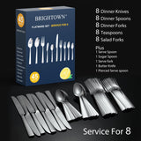 45-Piece Silverware Set Flatware Cutlery Set Service for 8, Durable Stainless Steel Tableware in Ergonomic Design Size and Weight, Kitchen Utensil Sets with Steak Knives, Rust-proof, Dishwasher Safe Brightown