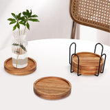 4 Pcs Farmhouse Wooden Coasters with Holder Cute Wood Drink Coaster Set Outdoor Beer Coaster Home Decoration Coffee Table Decor Gift Beverage Cup Coasters Bar Dining Table Accessories Modern Coasters Renawe