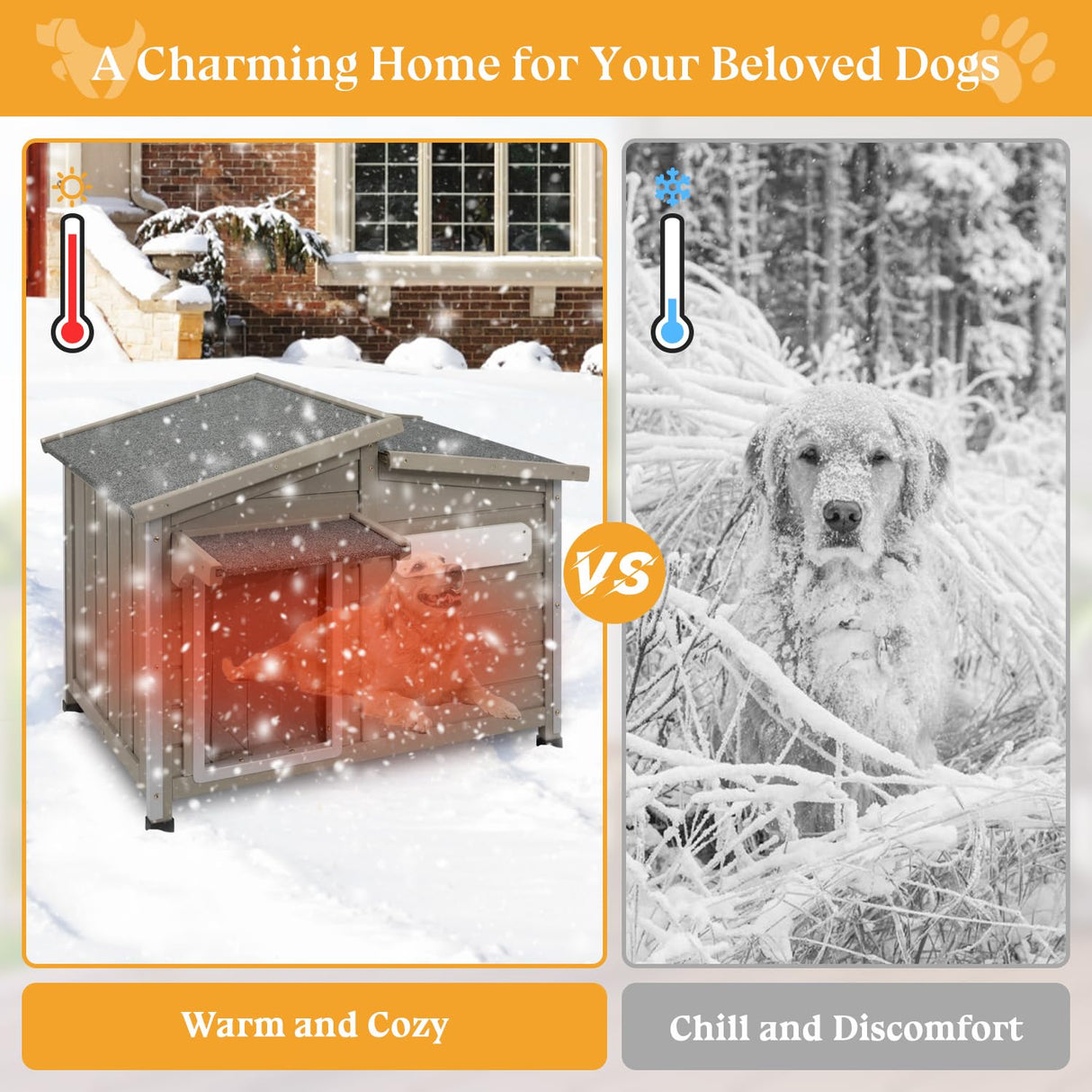 Gowoodhut Dog House Outdoor Weatherproof Large Wooden Dog Kennel Indoor with Chew-Proof Iron Frame, Removable Floor, and Adjustable Window for Large and Medium Dogs (Grey, 34" D x 22" W x 26.5" H) Gowoodhut