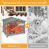 Gowoodhut Dog House Outdoor Weatherproof Large Wooden Dog Kennel Indoor with Chew-Proof Iron Frame, Removable Floor, and Adjustable Window for Large and Medium Dogs (Grey, 34" D x 22" W x 26.5" H) Gowoodhut