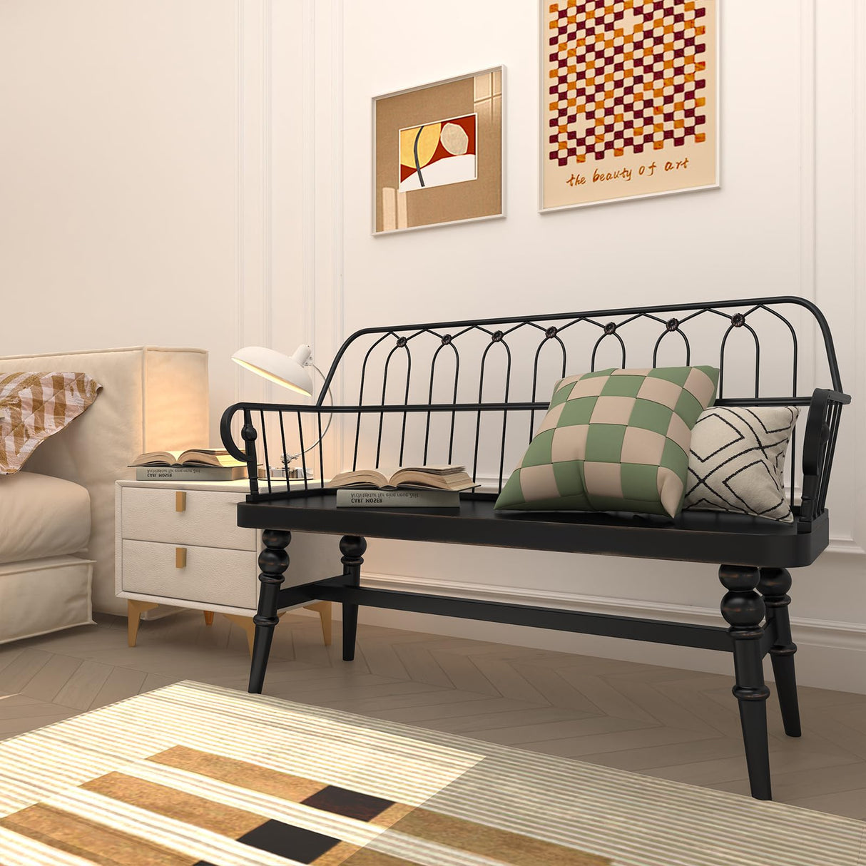 DIBRATY Entryway Bench,Spindle Back Wooden Dinning Bench, Farmhouse Foyer Bench for Entryway, Living Room, Dinning Room, Mudroom DIBRATY