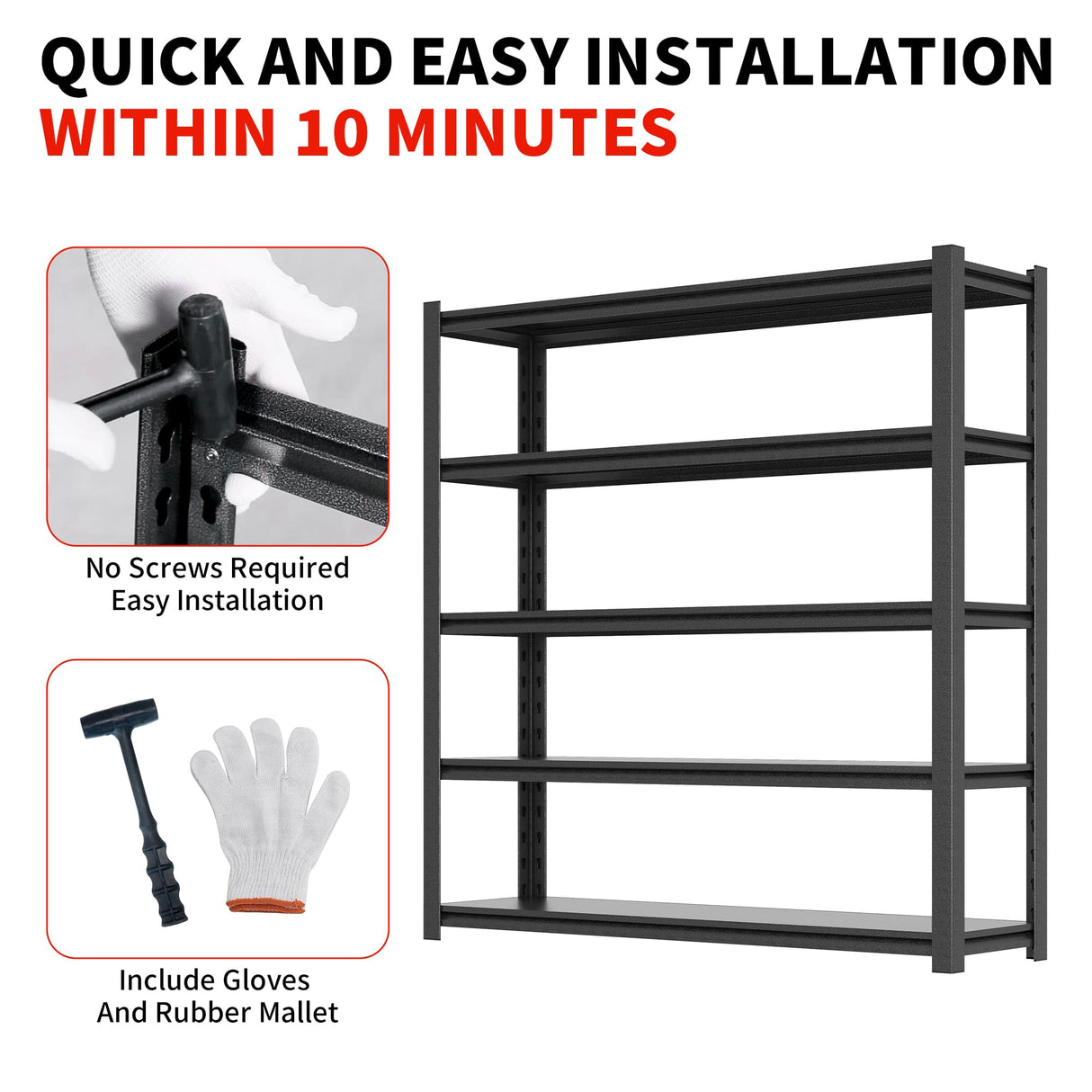 DARTIIA 72" H Garage Shelving 3000LBS Heavy Duty Storage Shelves Adjustable 5 Tier Metal Shelves for Storage Garage Industrial Shelving Utility Racks,24" D*48" W*72" H,Black DARTIIA