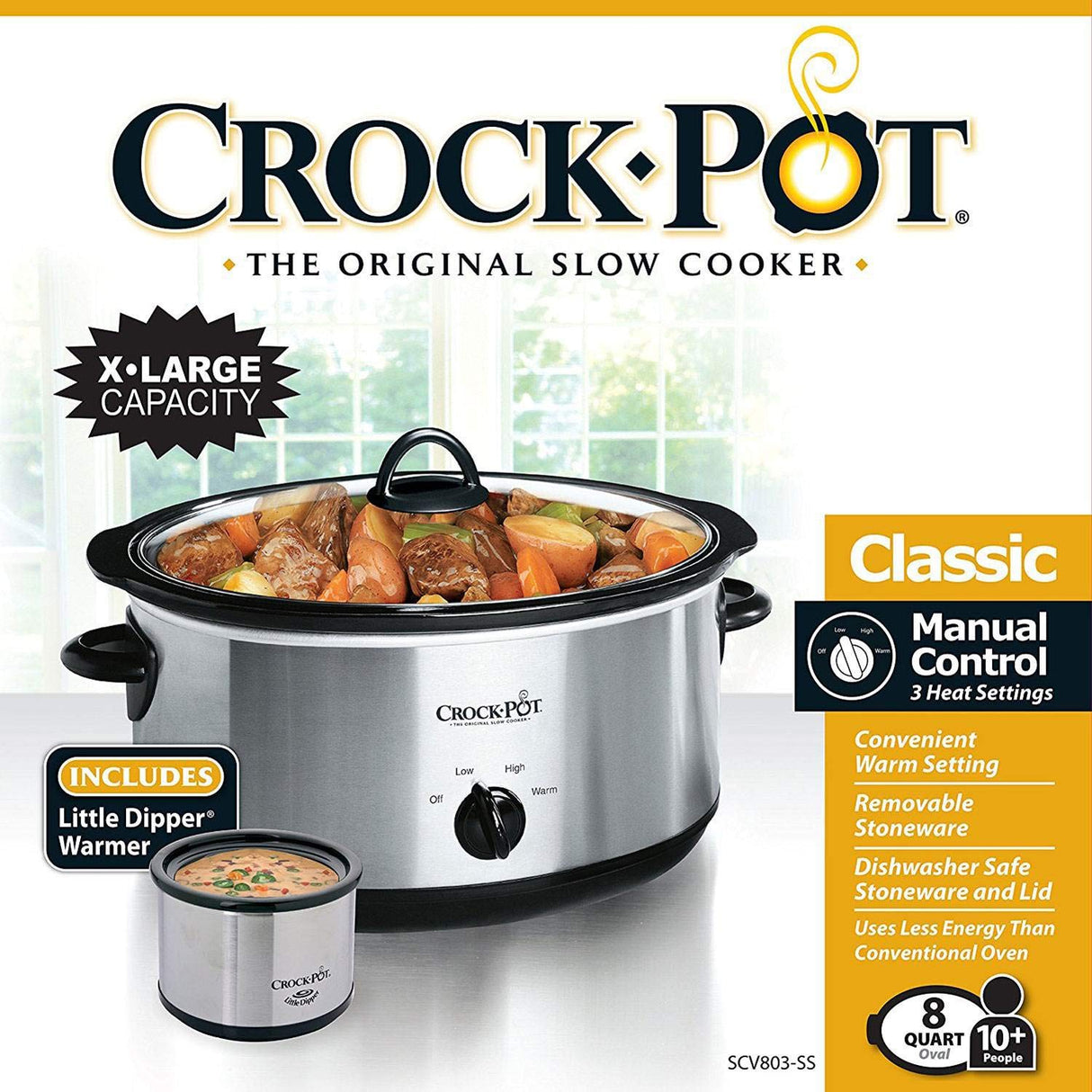 Crockpot Crock-Pot Large 8 Quart Slow Cooker Bundle with Small Mini 16 Ounce Portable Food Warmer, Stainless Steel Kitchen Appliances Crock-Pot