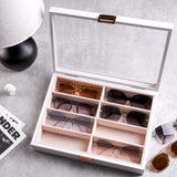 ProCase Wooden Sunglasses Organizer Trays for Men Women, Narrow Frame Glass Display Case Multiple Eyewear Eyeglass Holder Storage Box -White ProCase