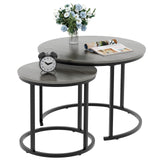 VILAWLENCE Nesting Coffee Table Set of 2, Modern Round Side Table End Tables for Living Room Bedroom Balcony,Grey Wooden Stacking Accent Coffee Tables with Metal Frame VILAWLENCE