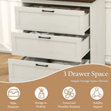Vikiullf Small Dressers, Wooden 3 Drawer Dresser for Bedroom, Farmhouse Chest of Drawers, Storage Drawers for Bedroom, Living Room, Hallway, EntrywayRust Oak White Vikiullf
