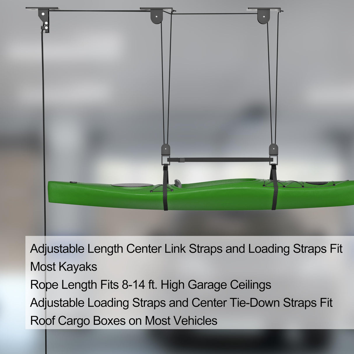 TRUSOON 2025 Upgrade Kayak Storage Hoist for Garage Ceiling, Heavy Duty Kayak Pulley System, Hold Up to 150 lbs Capacity, Canoe Garage Lift Storage System, Fit 10-14 Foot Ceilings, Black TRUSOON