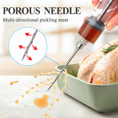 Tri-Sworker Plastic Meat Injector Kit for Smoker with 3 Flavor Food Syringe Needles, Ideal for Injecting Marinade into Turkey, Meat, Brisket; 1-OZ; Including Paper User Manual, Recipe E-Book (PDF) Tri-Sworker