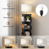 iabifo Black Rotating 4-Tier Bookshelf with Adjustable Lights, 360° Spinning Bookcase Tower, Tall Floor Standing Book Shelf for Bedroom, Living Room iabifo