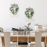 2 Pieces Farmhouse Wall Decor Wood Window Frame with Eucalyptus Wreath Rustic Farmhouse Decor Living Room Farmhouse Wall Art Plaid Bow Wood Window Decor Wooden Wall Pediments, 13. 8 x 8.9 Inch, White Namalu