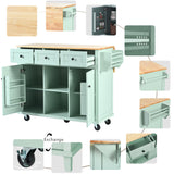 Merax Kitchen Cart Island with Drop-Leaf Countertop on 5 Wheels, Cabinet Door Internal Storage Racks for Dinning Room, Mint Green Merax