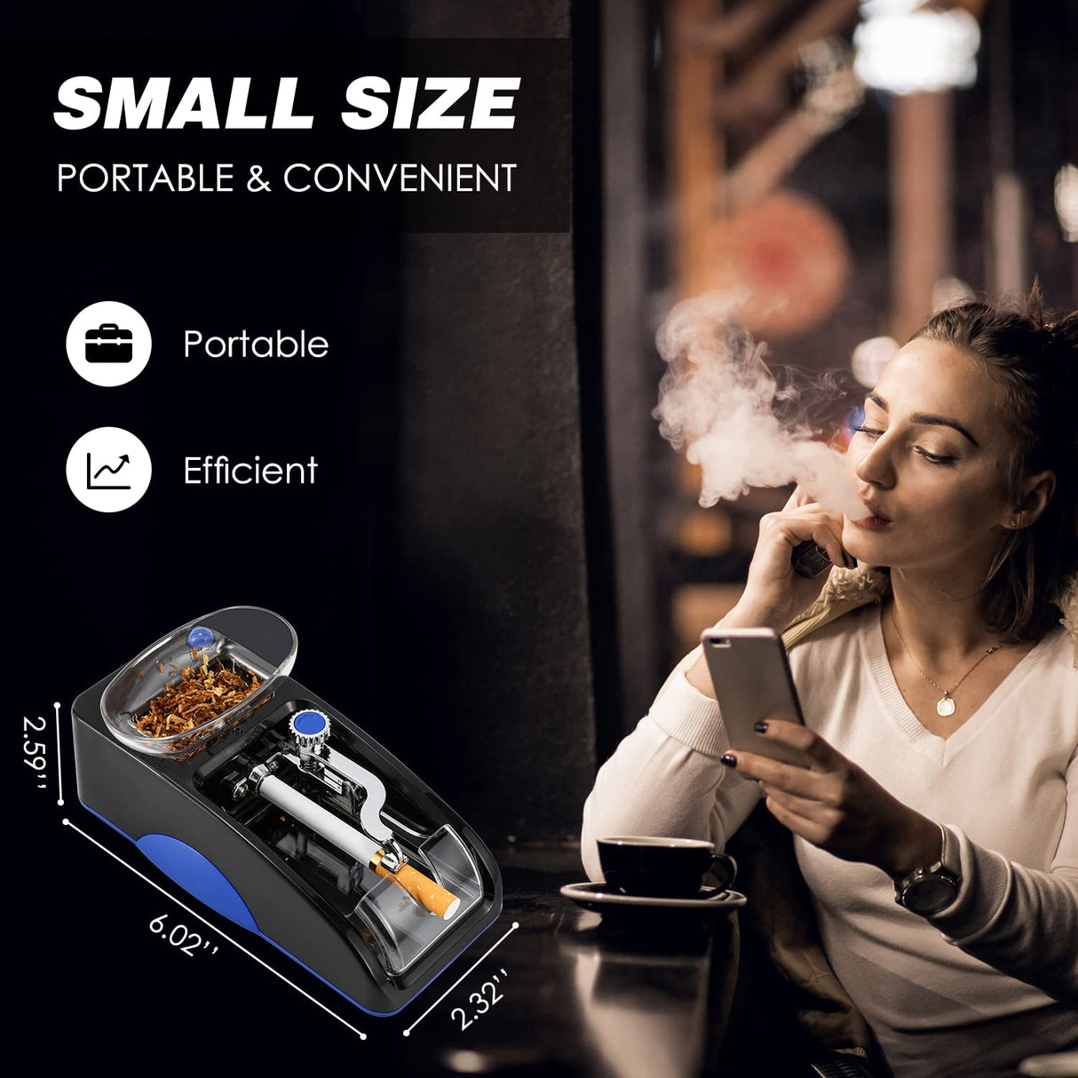 NEWTRY Cigarette Rolling Machine, Automatic Roller, Electric Mini Tobacco Injector(Blue) NEWTRY