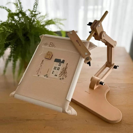 Adjustable Embroidery Table Stand with Swivel Holder, Cross Stitch Hoop Stand, Embroidery Hoop Holder. Hand Polished Natural Wood Nurge