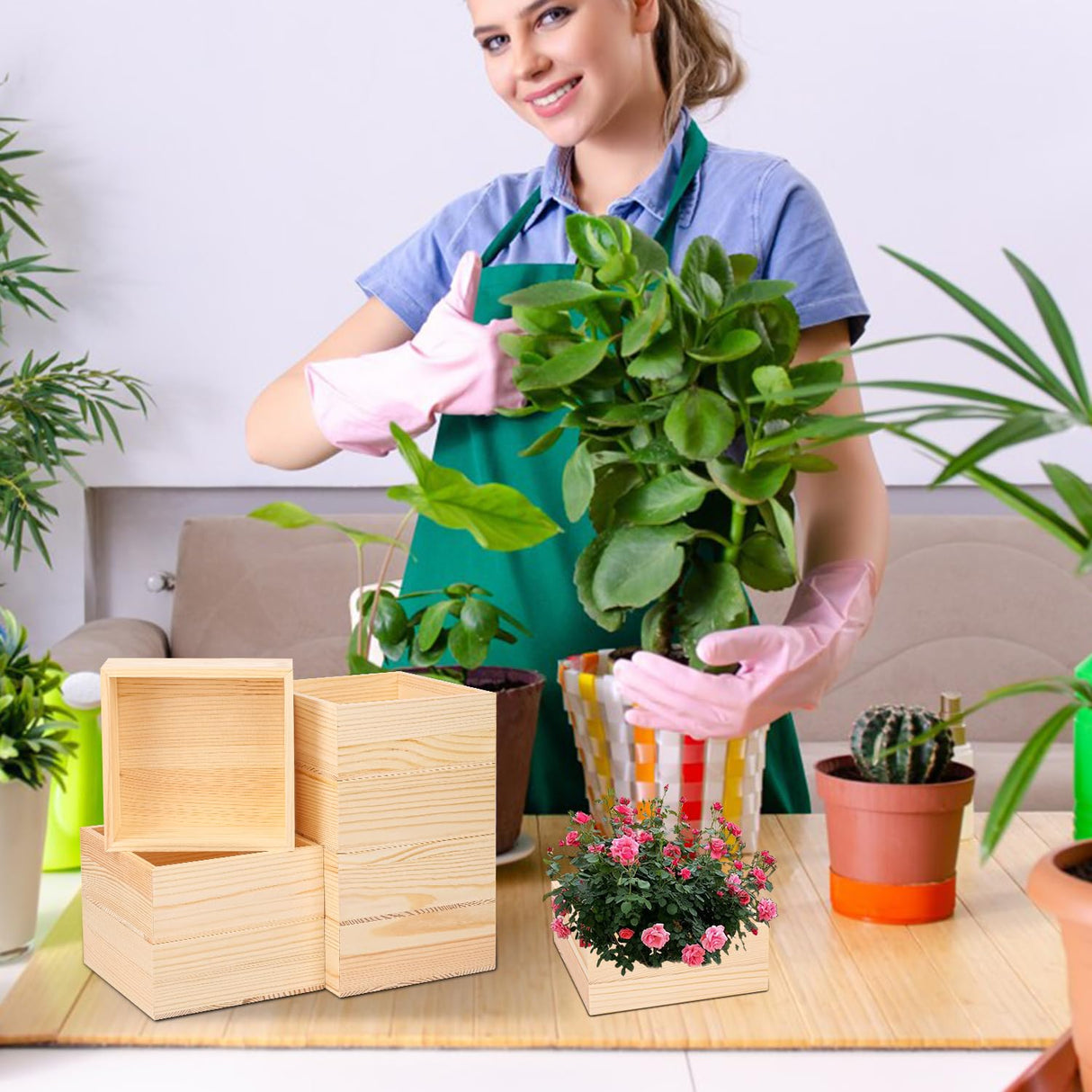 IHDYPPEW 10 Pack 6 x 6 Inches Unfinished Wooden Boxes, Small Unfinished Square Wood Box Bulk, Small Wooden Box for DIY, Jewelry Storage, Home Decor, Succulent Plant Pot IHDYPPEW