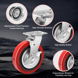 Nefish 8 Inch Heavy Duty Casters Wheels, Industrial Grade Polyurethane Casters Set of 4 with Dual Ball Bearing, Solid Polyurethane Wheel 6000 Lb, Plate Swivel Casters for Cart, Industrial, Machine Nefish