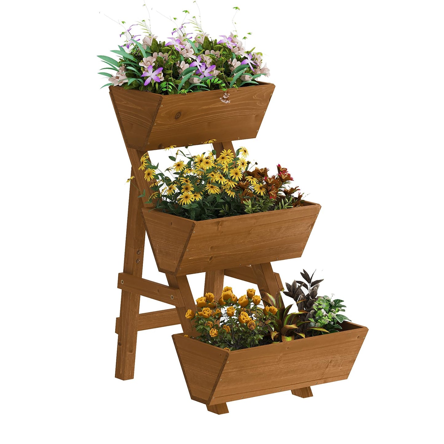 Kitsanery 3-Tiers Wooden Raised Garden Bed,Wood Planter Box for Vegetable,Flower Rack,Flower Pot Stands,Indoor Outdoor Gardening Planting Beds (Brown, Small) - WoodArtSupply