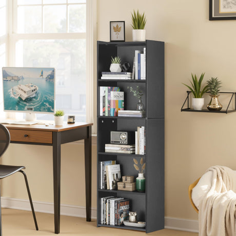ZENY 5-Tier Shelf Bookcase, Freestanding Wood Storage Display Open Bookshelf for Home Office (Black) ZENY