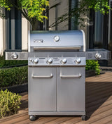 Monument Grills Larger 4-Burner Propane Gas Grills Stainless Steel Cabinet Style with Side & Side Sear Burners, Built-In Thermometer, and Knob Controls Monument Grills