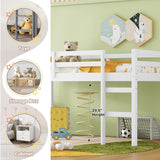 Anwick Twin Low Loft Bed with Stairs and High Guardrail, Wood Junior Loft Bed Frame for Kids Toddler, Space Saving, No Box Spring Needed (White) Anwick