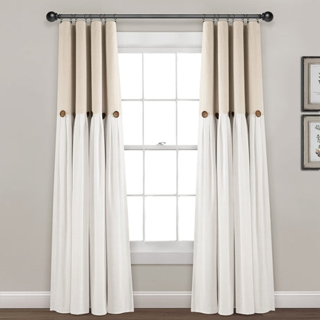 Lush Decor Linen Button Window Curtain Panel, Single, 40" W x 84" L, Linen - Country Curtains - Rustic Decor - Color Block Modern Farmhouse Curtains For Living Room, Bedroom & Dining Room Lush Decor