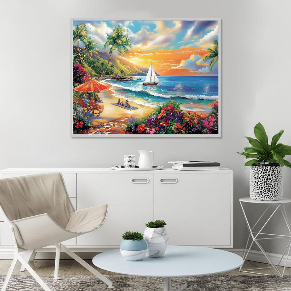 GOUOYANA Beach Diamond Art Kits for Adults, Summer Diamond Art for Beginners, DIY Full Rhinestone 5D Diamond Painting Kits (Gemstone Craft), Home Wall Decoration (12x16 inch) GOUOYANA