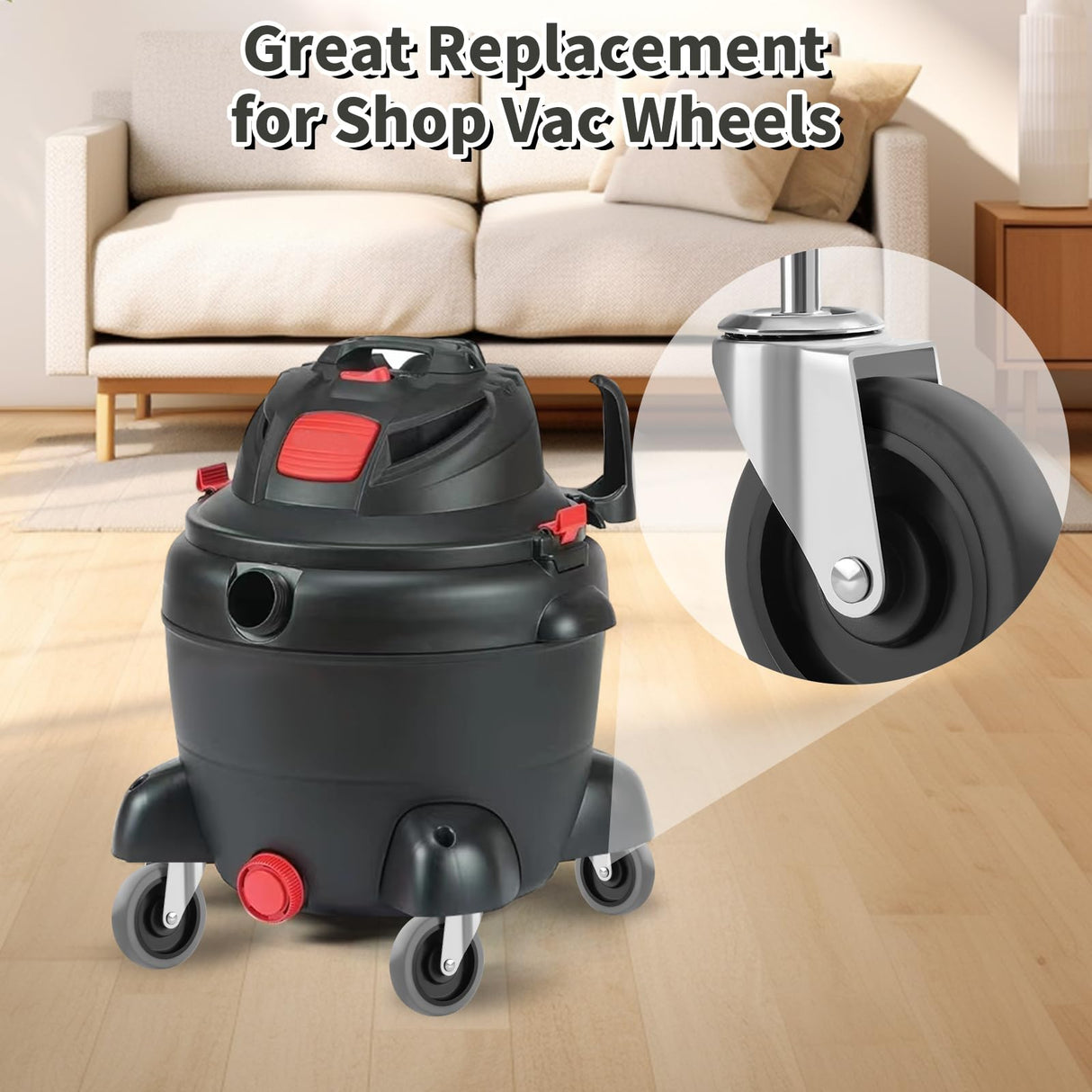 Besitu 4 Inches Stem Caster Wheels, 7/16-Inch Stem Diameter Swivel Casters Set of 4 Heavy Duty TPR Replacement Wheels for Utility Cart Rubbermaid Mop Bucket Shop Vac Weber Grills Besitu