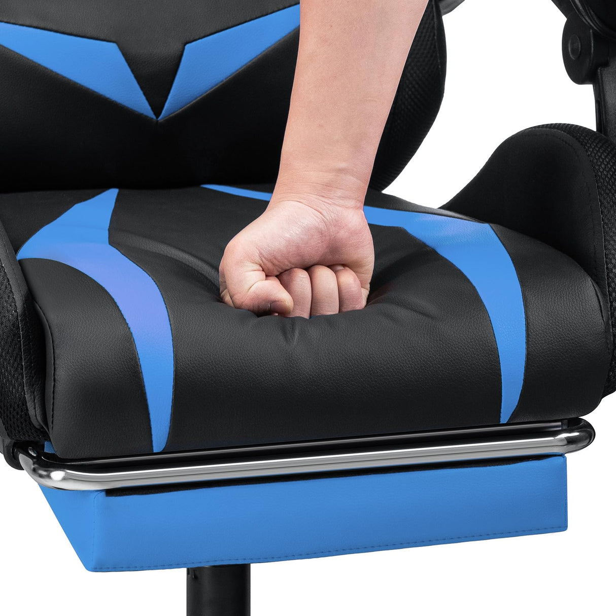HOFFREE Gaming Chair Massage with Bluetooth Speakers and Led Lights Ergonomic Computer Gaming Chair with Footrest RGB Video Game Chair with High Back Lumbar Support Blue and Black HOFFREE