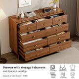 Chrangmay 9 Drawers Dresser for Bedroom,35.4" Tall Wood Rustic Modern Chest of Drawers with Natural Texture,with Anti-Tipping Device, Storage Dressers Organizer for Bedroom, Living Room,Chestnut Chrangmay