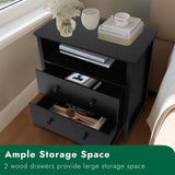 Tykacna 27 Inch Wide Night Stand, Large Wooden Night Stand with 2 Drawer, LED Nightstand with Charging Station and Adjustable Drawer, Bedside Table for Living Room/Bedroom/Study/Office, Black. Tykacna